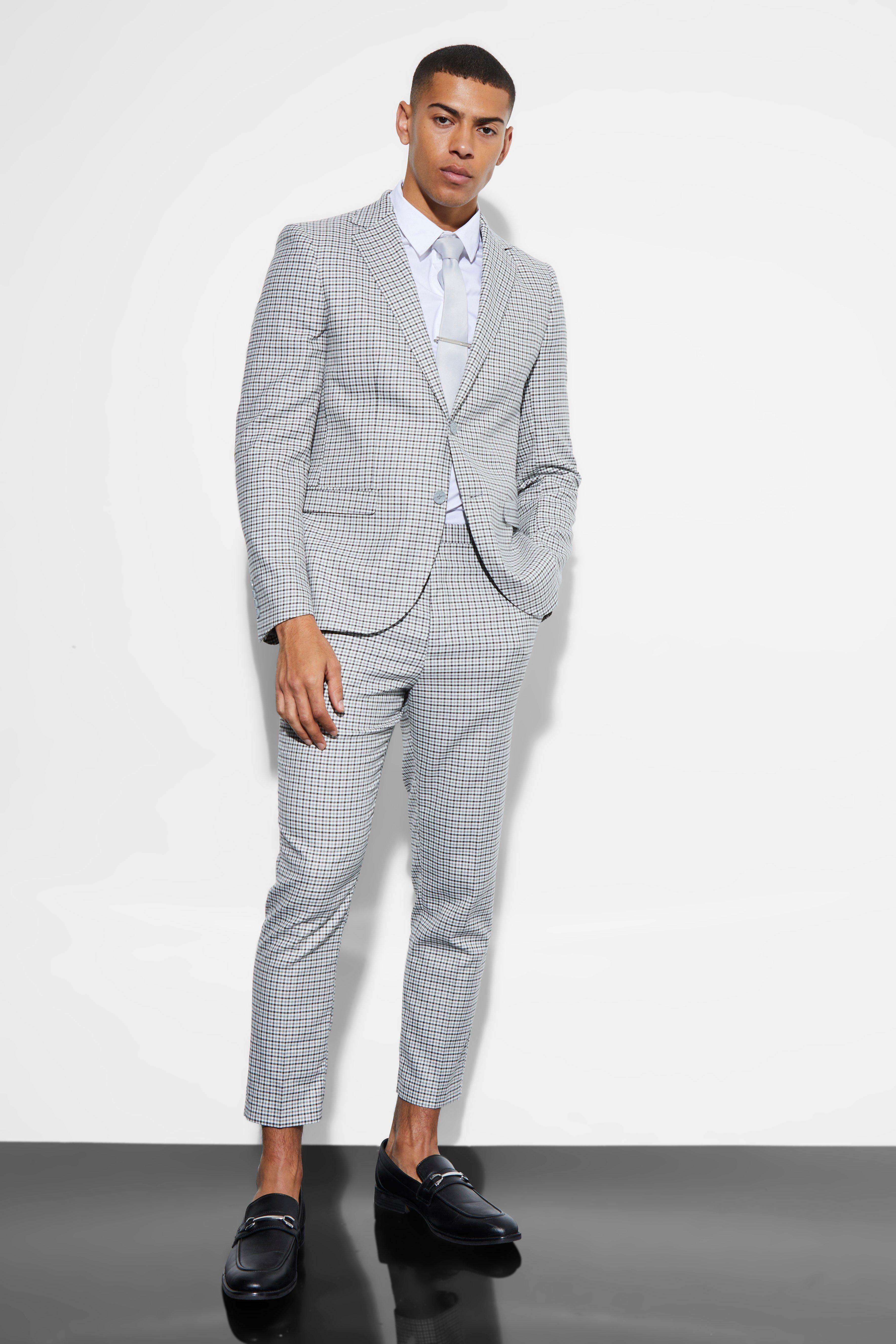 Grey check tapered store trousers